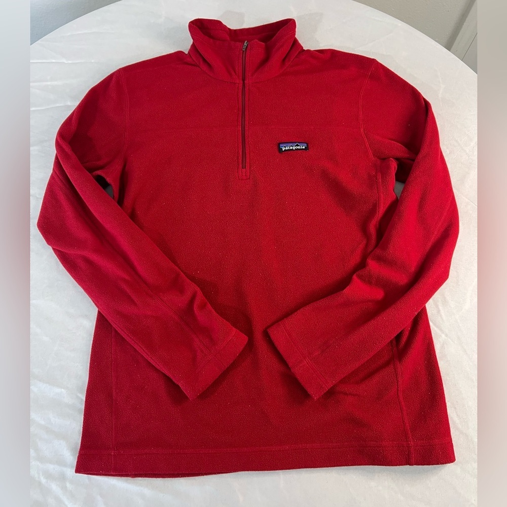 Patagonia Red Quarter Zip Fleece Pullover Jacket Women’s Medium Logo